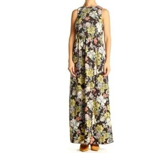 LOFT Black Floral Sleeveless Maxi Dress size 8